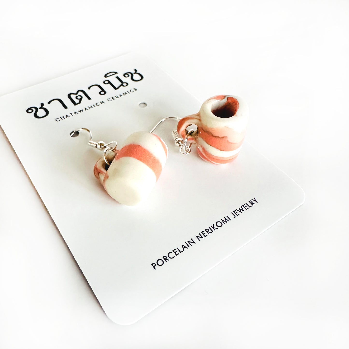 Porcelain Nerikomi Earrings - Pink and White Mugs