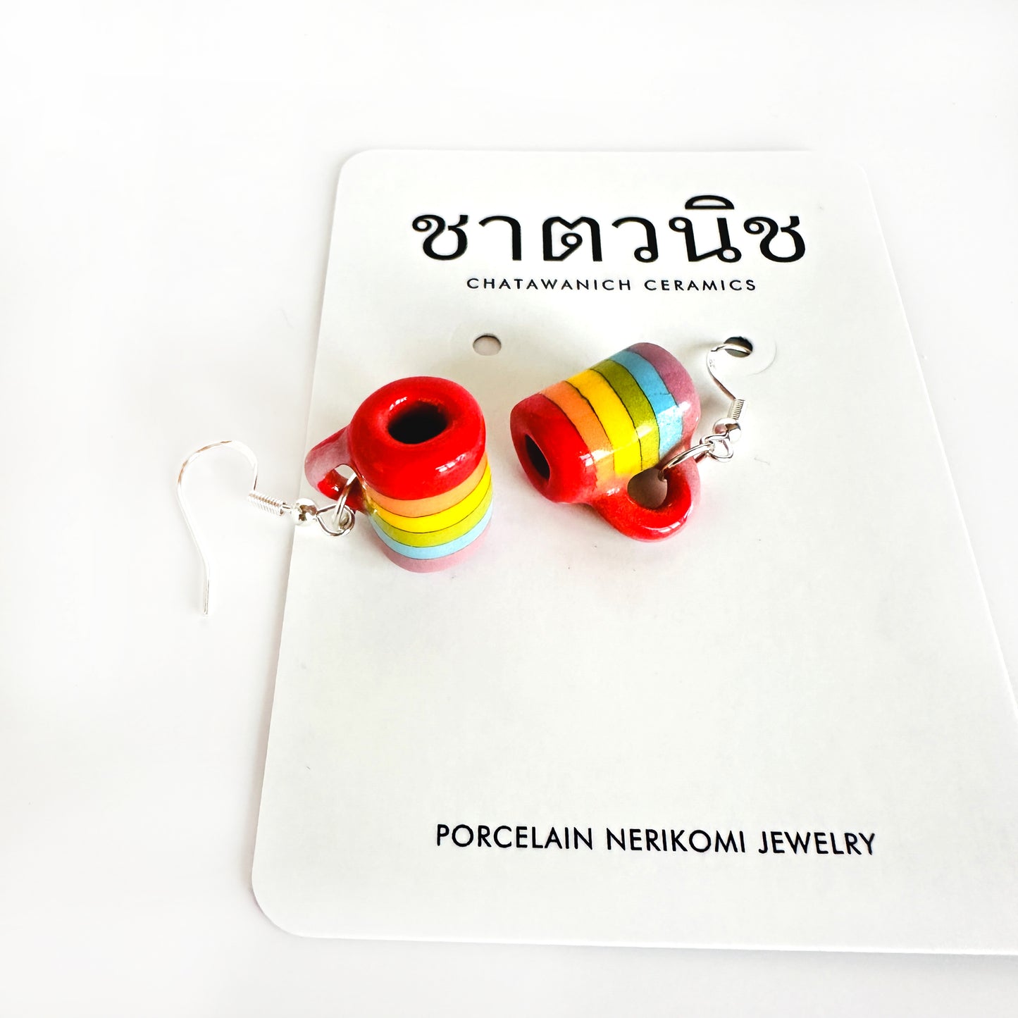 Porcelain Nerikomi Earrings - Rainbow Mugs