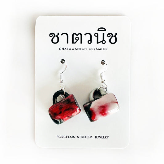 Porcelain Nerikomi Earrings - Black and Red Mugs