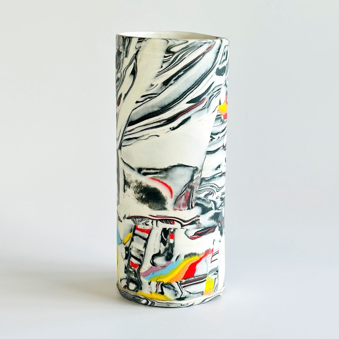 Black, White and Rainbow Nerikomi Vase